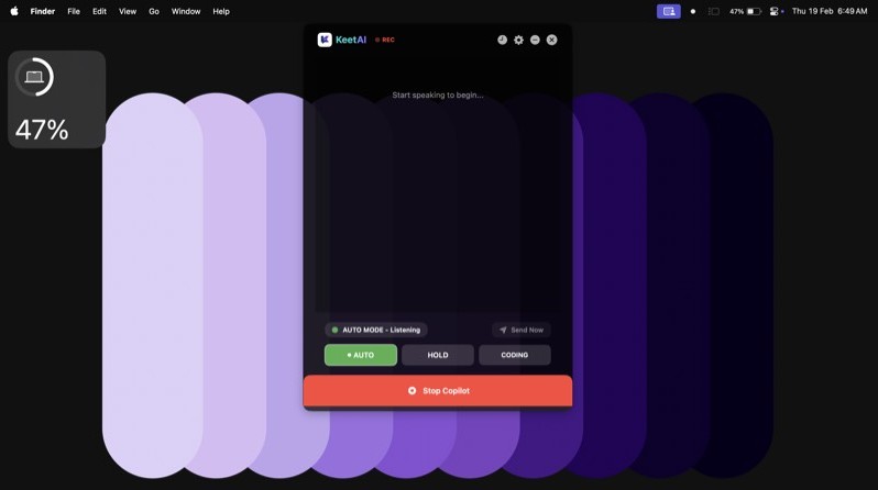 KeetAI listening in AUTO mode
